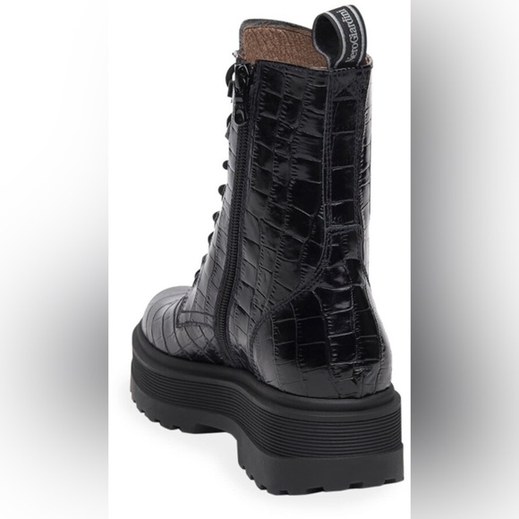 Nero Giardini Cocco Mock Croc Combat Booties Black Embossed Leather Sz 40 - Picture 2 of 13